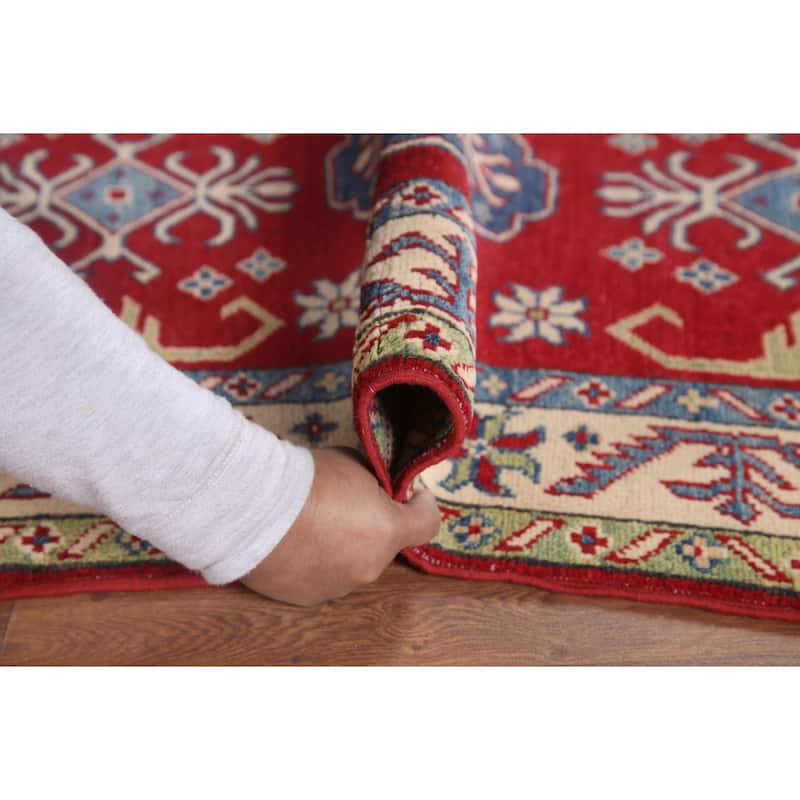 Hand Knotted Oriental 100% Wool Carpet Traditional Geometric Red Kazak Runner Rug - 8' 1'' X 2' 9''