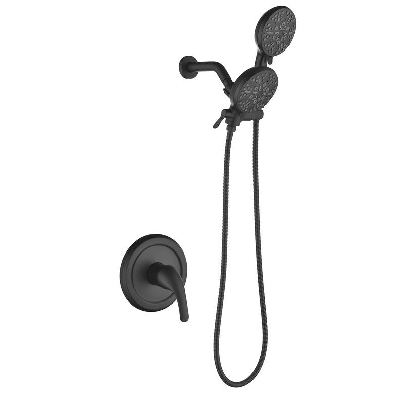 Pressure Balanced 7-Way Shower Head Combo, Hand Held Shower & Rain Shower Separately or Together with Rough-in Valve - Matte Black