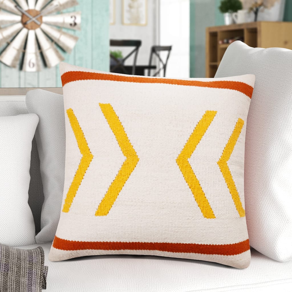 Handwoven Geometric Cotton Throw Pillow Cover - 20" - Yellow and White