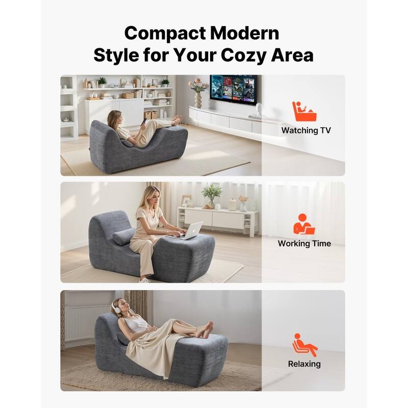 Grey Upholstery Yoga Chaise Lounge with Ergonomic Design and Wide Side Platform - 59.84 x 23.62 × 27.56 in