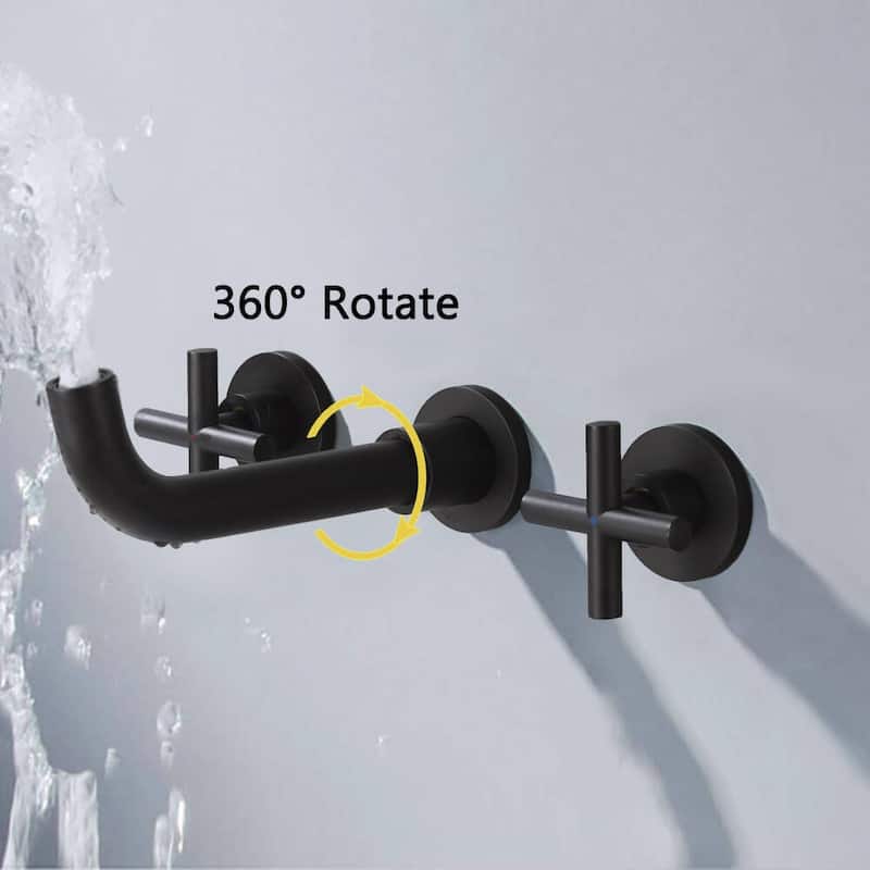 BATHLET Wall Mount Double Handles Cross Handle Bathroom Sink Faucet