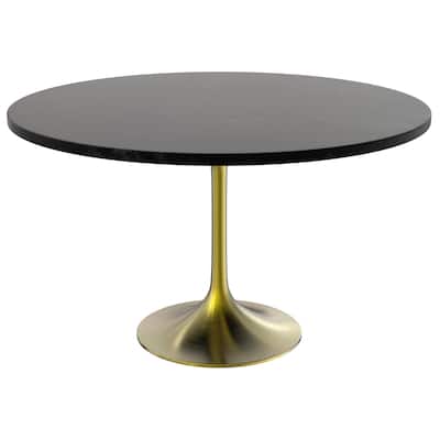 LeisureMod Verve 48" Round Dining Table with MDF Wood TableTop and Brushed Gold Base for Kitchen & Dining Room