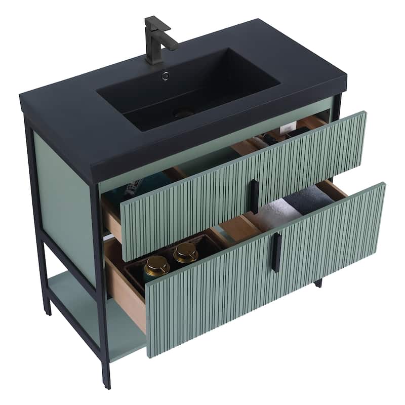 Fine Fixtures Serenity Modern Bathroom Vanity with Black Gel Acrylic Top