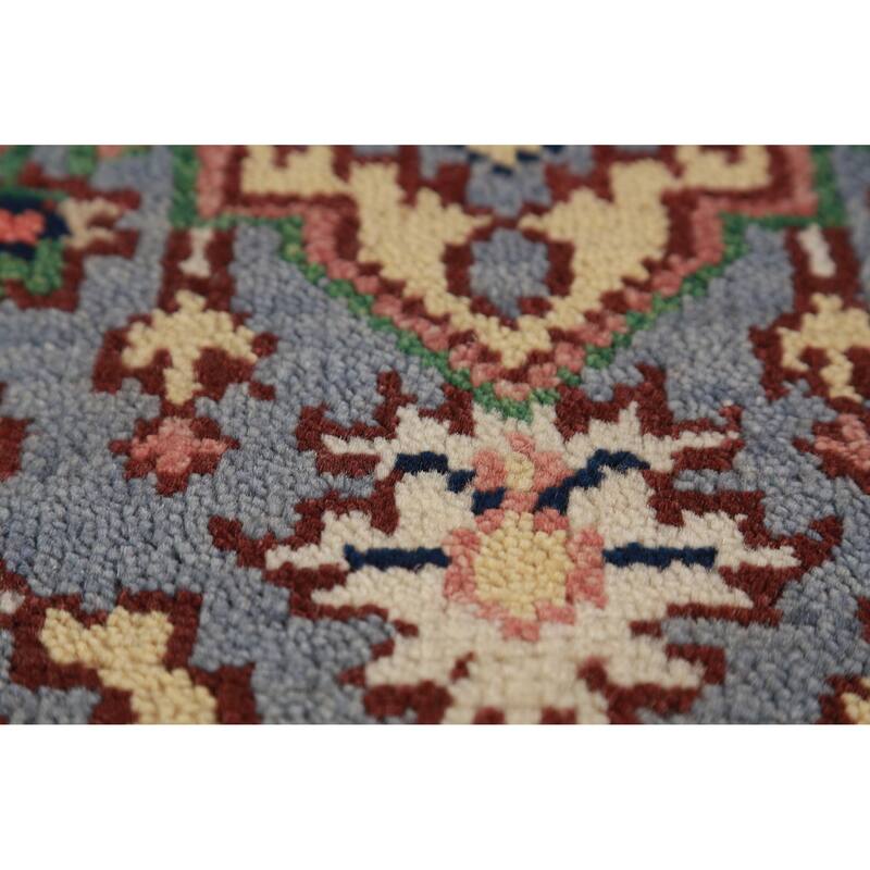 Hand Knotted Oriental 100% Wool Carpet Traditional Geometric Navy Blue & Blues Heriz (serapi) Runner Rug - 8' 1'' X 2' 6''