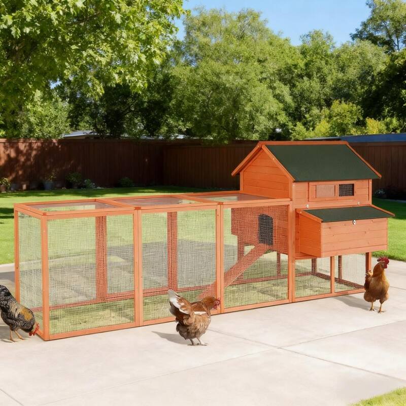 Large Deluxe Wooden Chicken Coop & Lockable Rabbit Hutch - Poultry Hen Cage