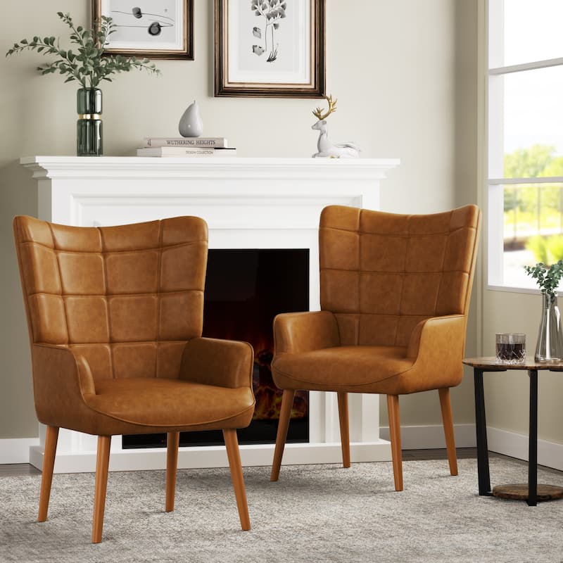 High-back Tufted Accent Chair Set of 2 Cream/ Brown/ Taupe - Brown