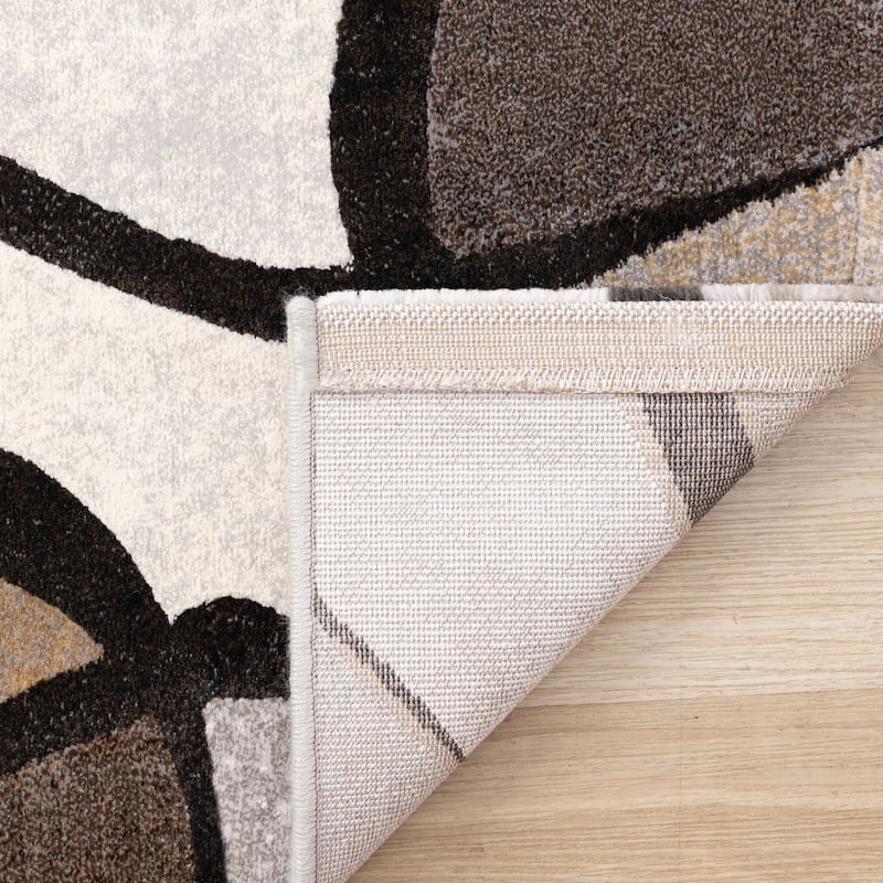 Brown Grey White Beige Abstract Geometric Area Rug