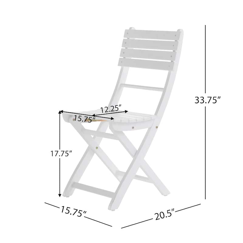 Outdoor Acacia Wood Folding Dining Chair Set of 2 - White