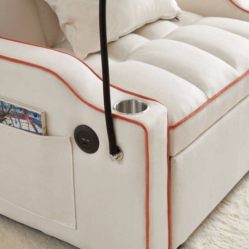 3-in-1 Convertible Single Sofa Chair Bed, Pull Out Sleeper Chair with Adjustable Backrest, Chaise Lounge with Phone Holder & USB