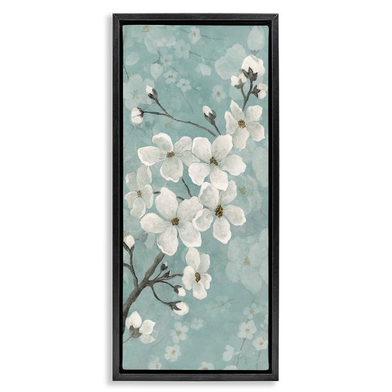 Stupell Cherry Blossoms on Green Framed Floater Canvas Wall Art Design By Janet Tava - 11 x 25 - Black