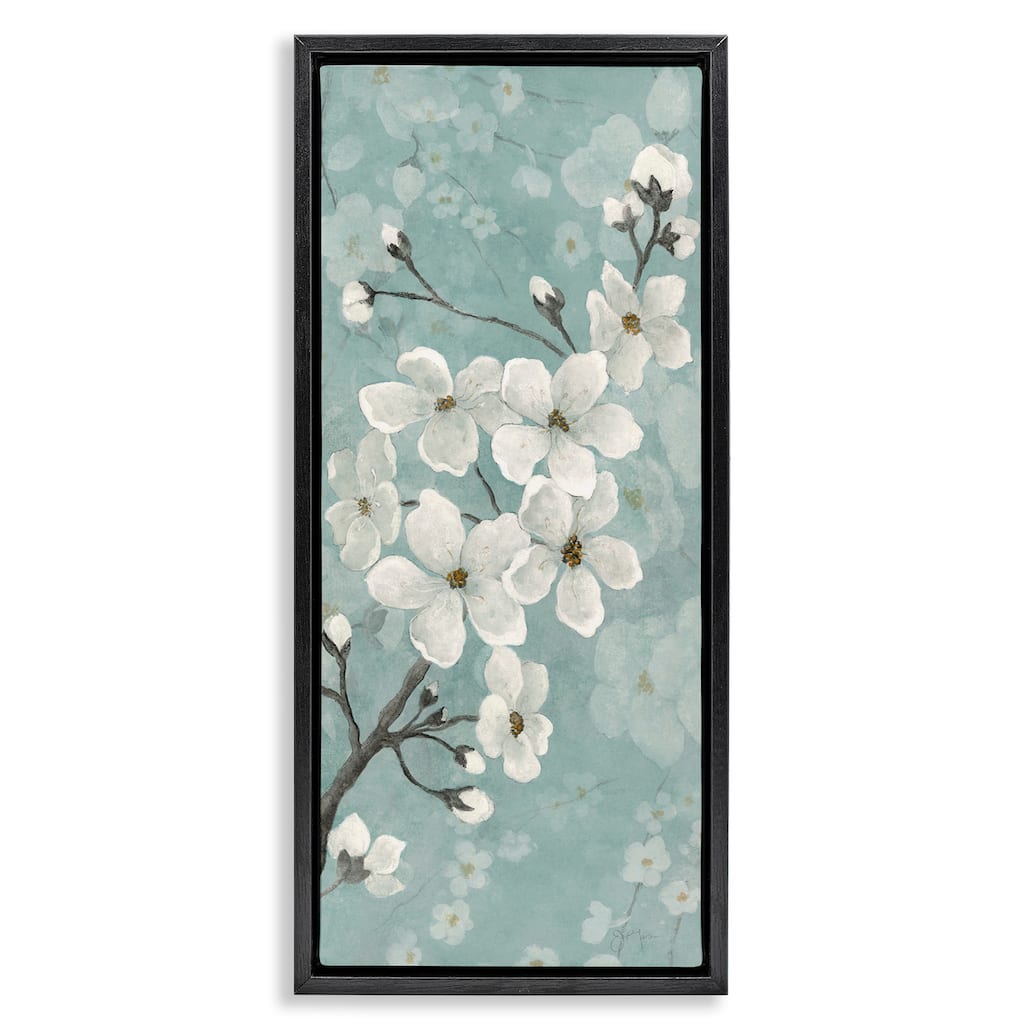 Stupell Cherry Blossoms on Green Framed Floater Canvas Wall Art Design By Janet Tava