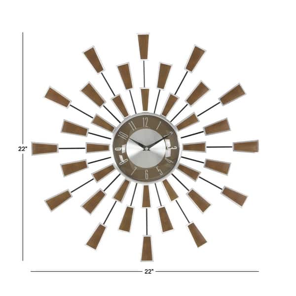 dimension image slide 5 of 7, Gold / Copper / or Silver Iron Metal Starburst Sun Glam Wall Clock