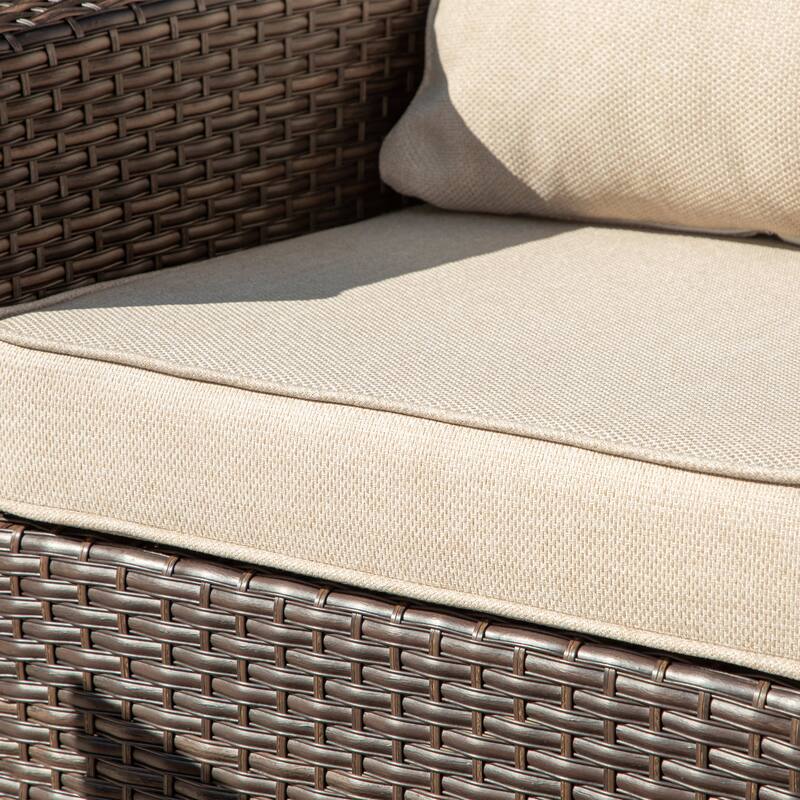 MAISON ARTS 7-Seat Patio Furniture Wicker Conversation Set with 2 x Swivel Glider Sofa Chairs, 3-seat Sofa and Ottoman