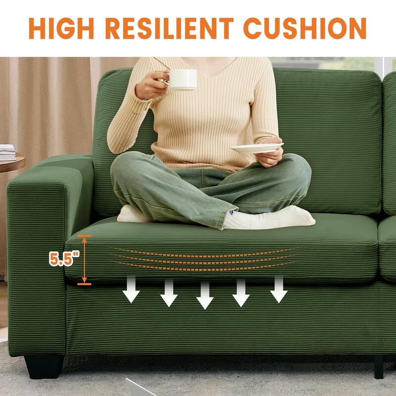 83" Modern Sofa, Corduroy 3 Seater Deep Seat Couch with Wide Armrest, Removable Washable Cushion Cover, Comfy Sofa