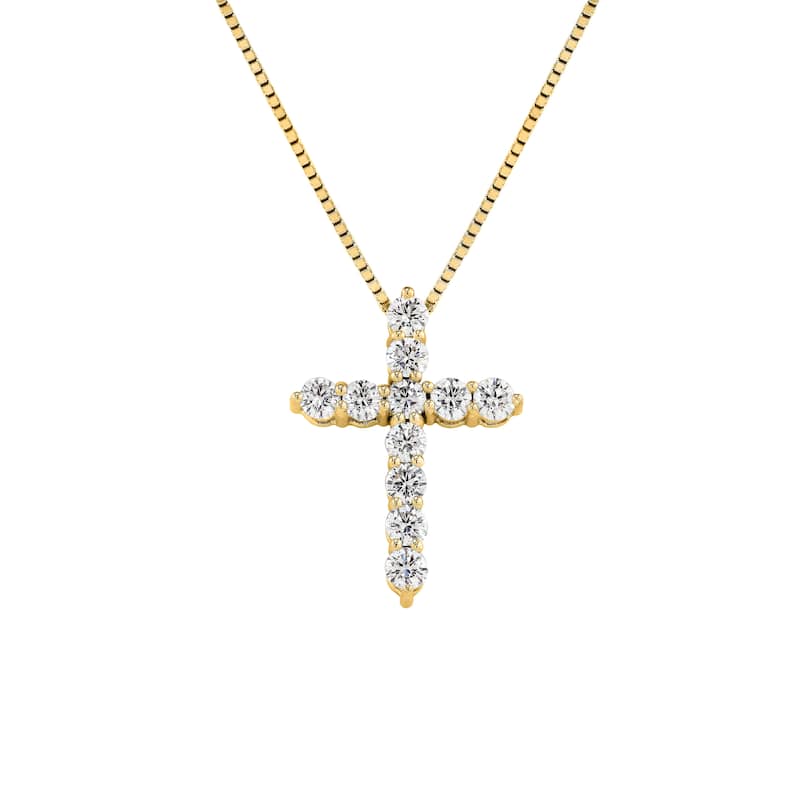 Auriya 14k Gold Round Diamond Cross Necklace 1/2CTW (H-I, I1-I2) - Yellow