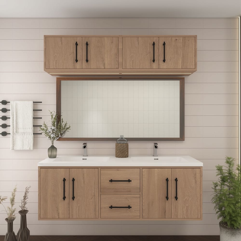 Victoria 60'' Wall-Mounted Double Sink Vanity Set with LED light Top Cabinet