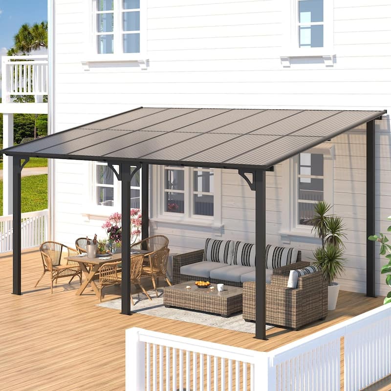 10X14Ft Outdoor Pergola Gazebo, Wall Mounted Lean to Awning Gazebo