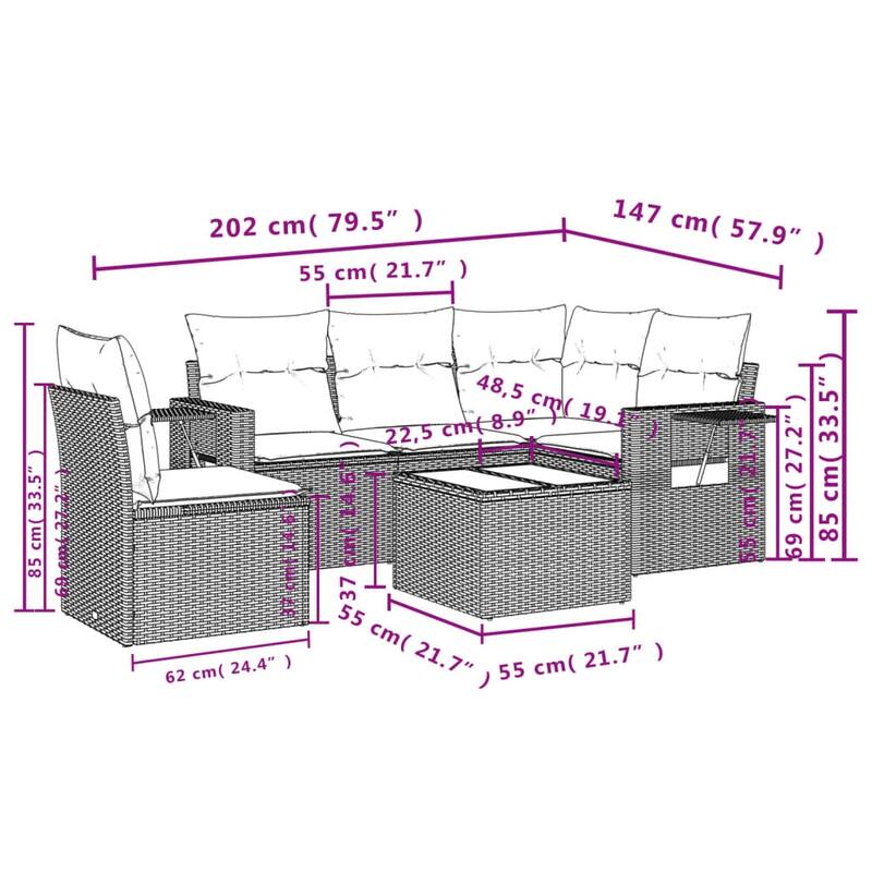 vidaXL Patio Sofa Set with Cushions Outdoor Conversation Furniture Poly Rattan
