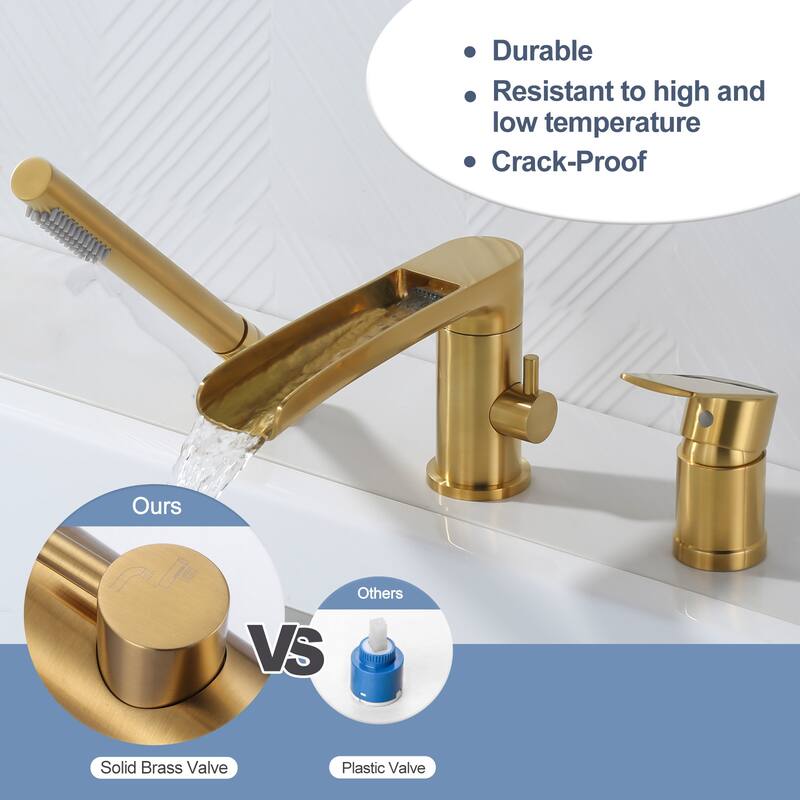 WOWOW Deck-Mount Waterfall Tub Faucet-Silicone Hand Shower