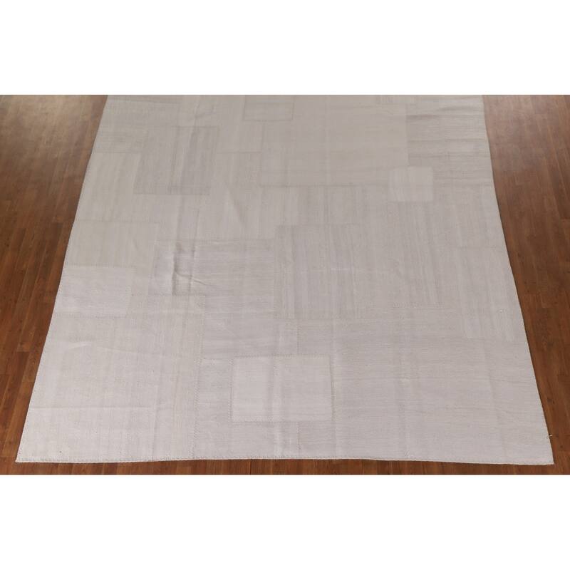 Earth Tone Kilim Turkish Area Rug Flatweave Geometric Silk Carpet - 9'9"x 13'0"