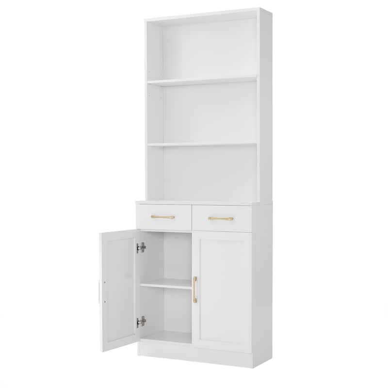 Roomfitters Bathroom Storage Cabinet with Two Doors and Drawers, Adjustable Shelf and 3-Layer Open Storage