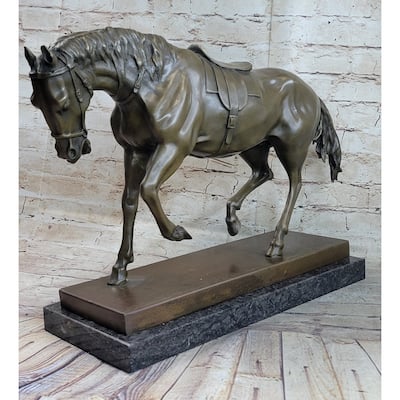 Extra Large Original Bronze Sculpture Imitative Horse Trots Stallion Marble Base Figurine