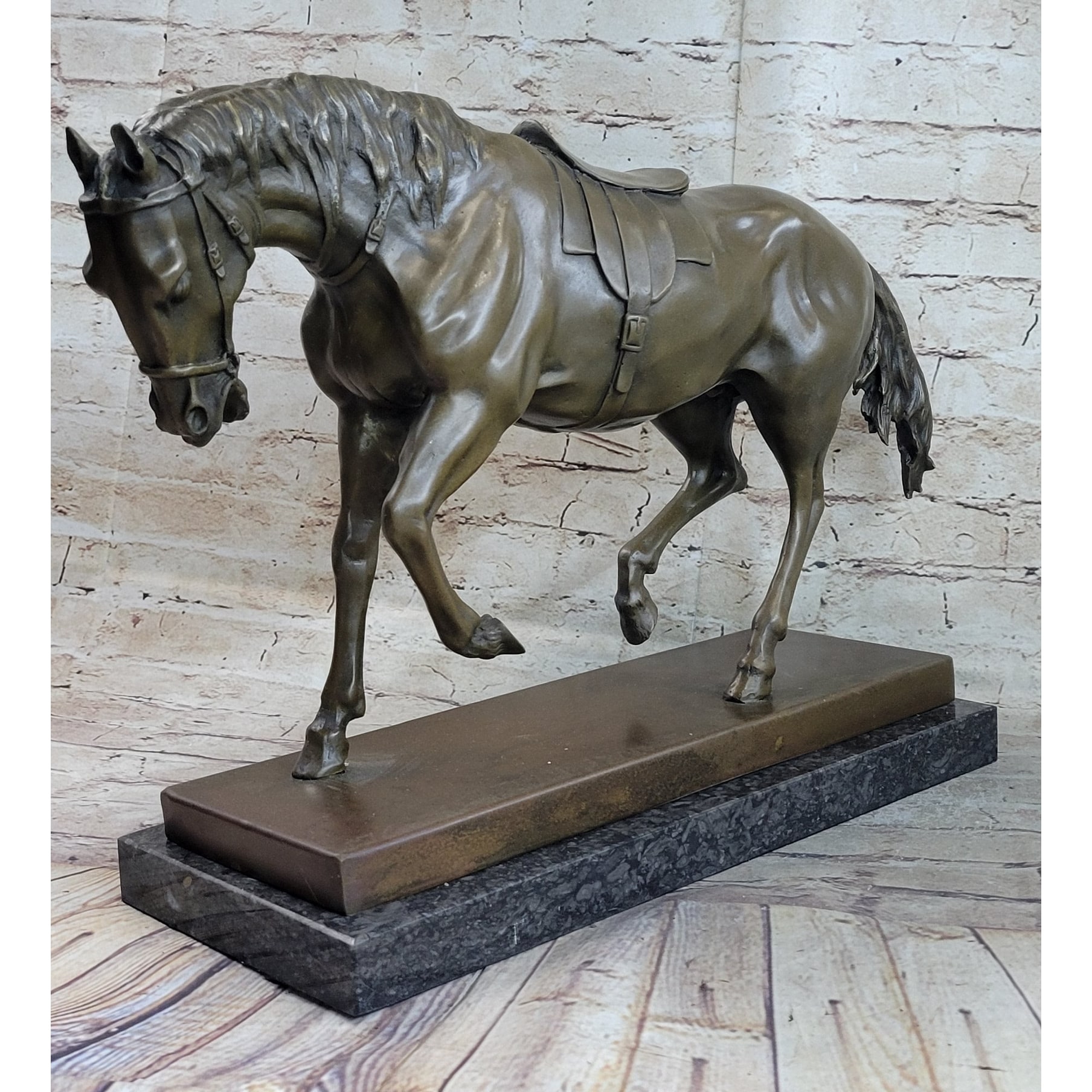 Extra Large Original Bronze Sculpture Imitative Horse Trots Stallion Marble Base Figurine