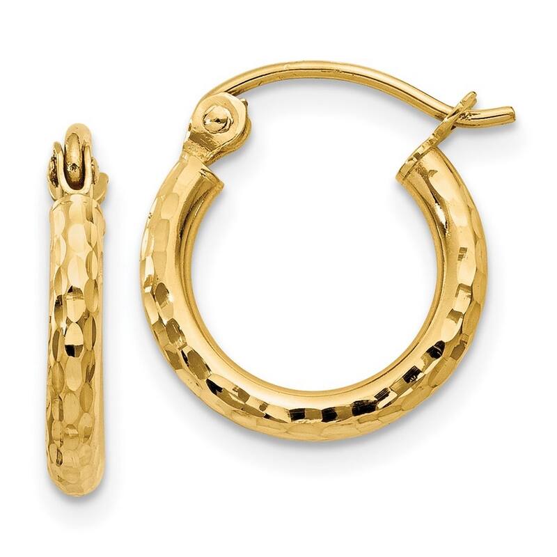 Curata 14k Yellow Gold Sparkle Cut Round Tube Hoop Earrings - 13x13mm