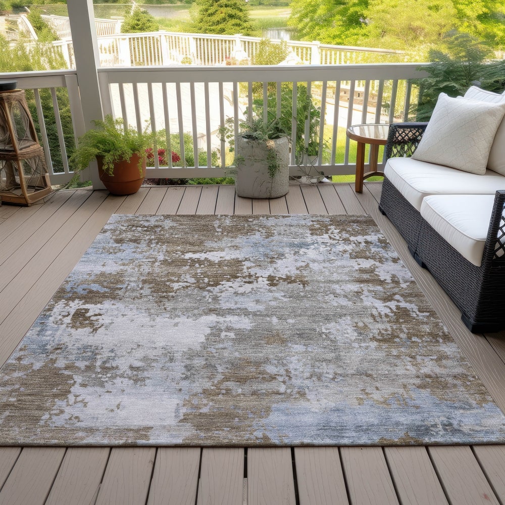 Machine Washable Indoor/Outdoor Contemporary Blend Chantille Rug