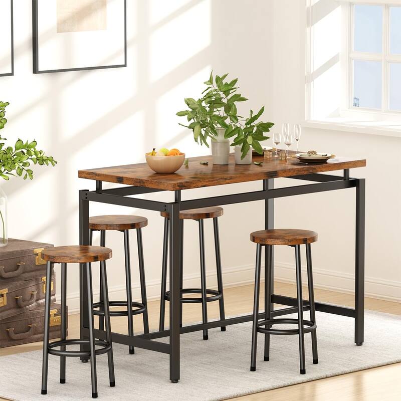 Eureka Industrial Modern Counter Height Pub 5-piece Dining Set, Wood Rustic Kitchen Dining Bar Set For Dining Room, Apartment