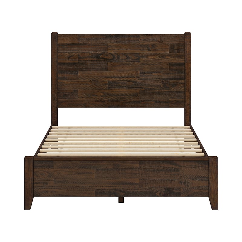 LUE BONA Pine Platform Bed with Distressed Headboard, Solid Wood Queen Bed Frame/King Bed Frame/Full Bed Frame
