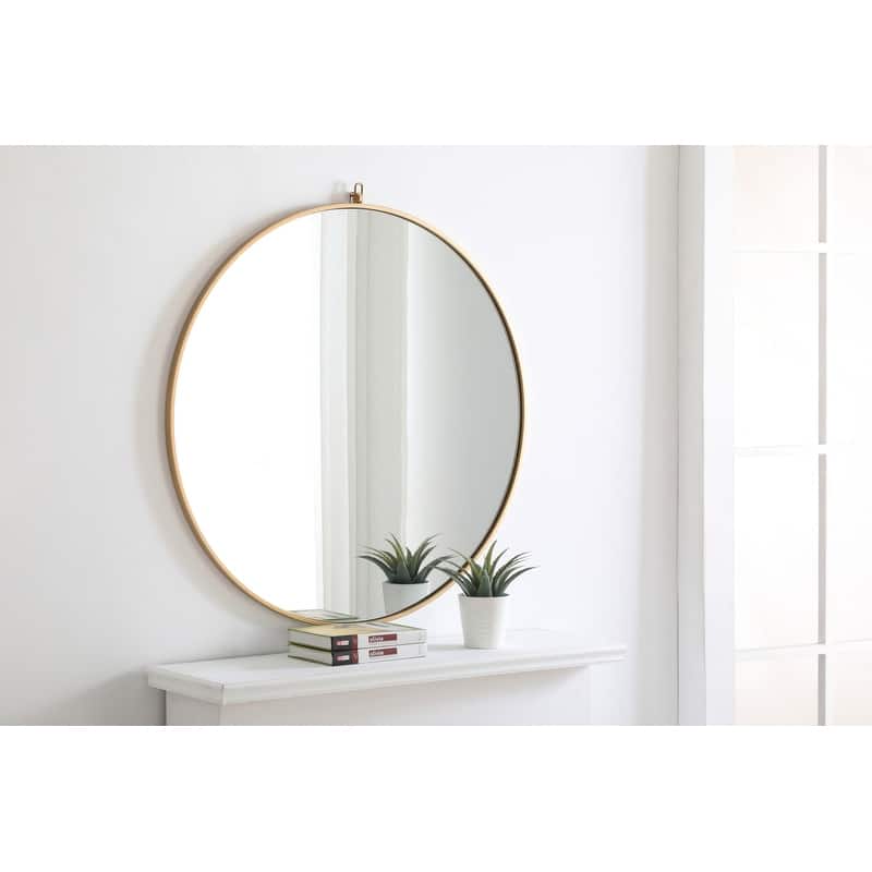 Strick & Bolton Patti Metal 36-inch Round Mirror with Decorative Hook