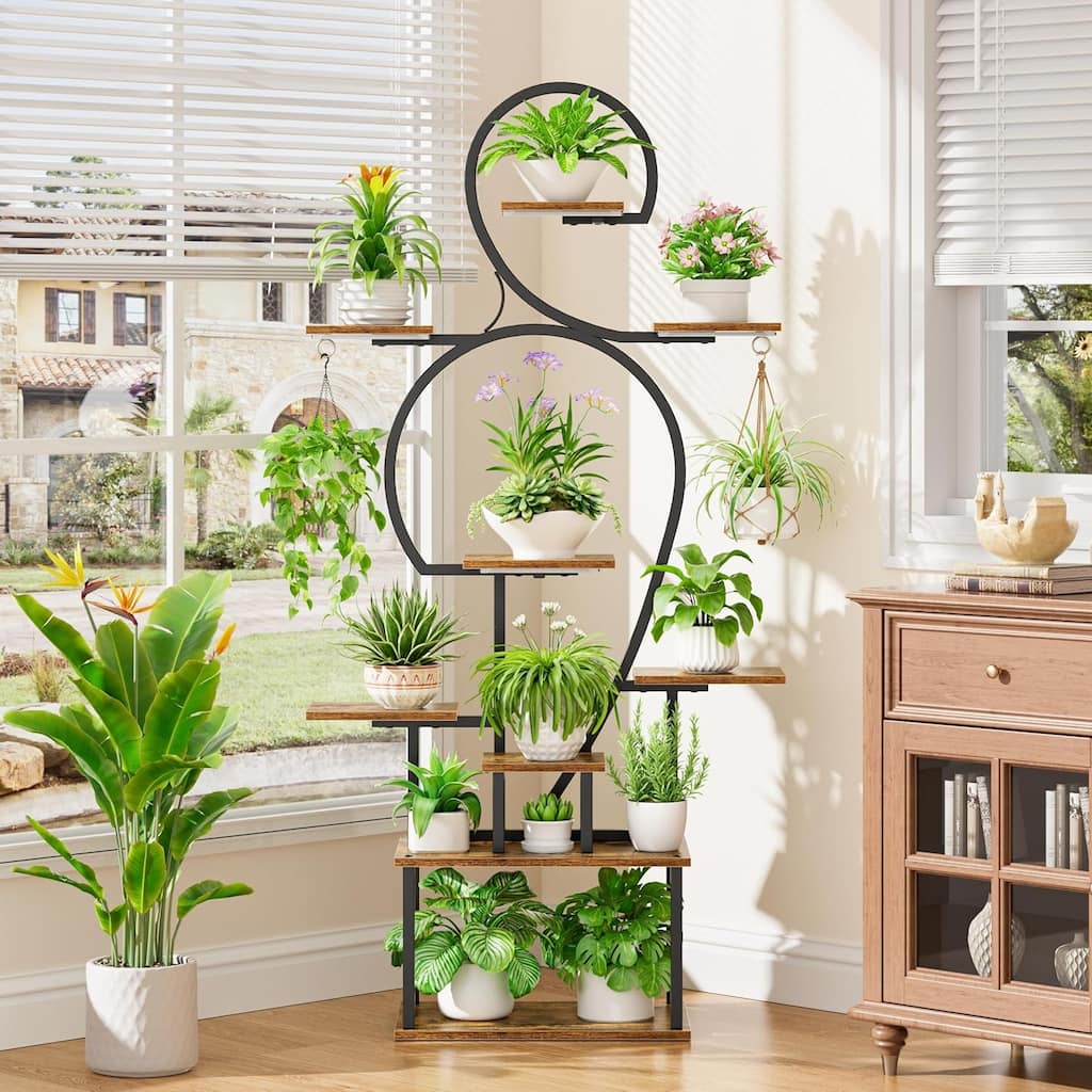 9 Tiered Plant Stand with Grow Light,63" H Metal Plant Shelf - 63" H
