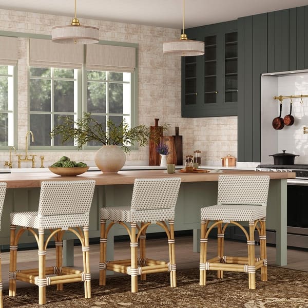 slide 2 of 8, Amalfi 24.5 in. Seat Height Outdoor Counter Stool with Back White/Beige