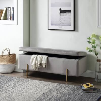 Emma Velvet Storage Bench with Metal Legs