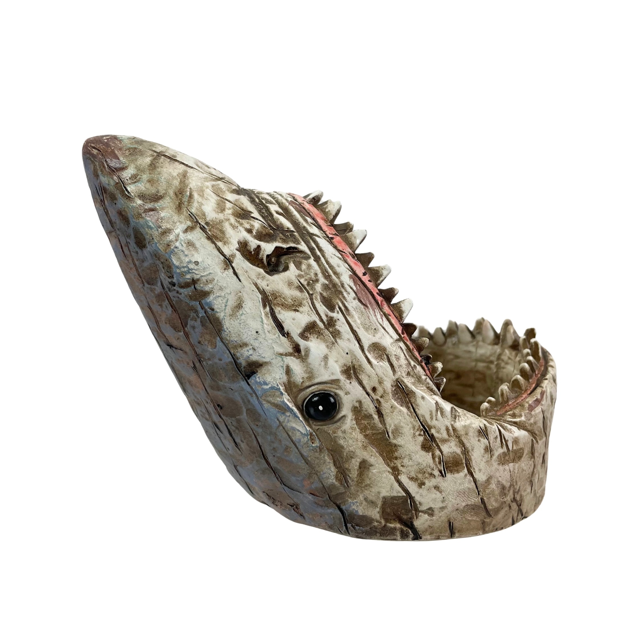 Distressed Wood Finish Resin Imitation Shark Wine Bottle Holder 7 Inches Long - 4.5 X 7 X 4 inches