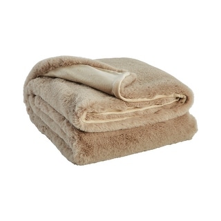 60 Inch Modern Soft Faux Fur Throw Blanket, Solid Reverse, Polyester, Brown