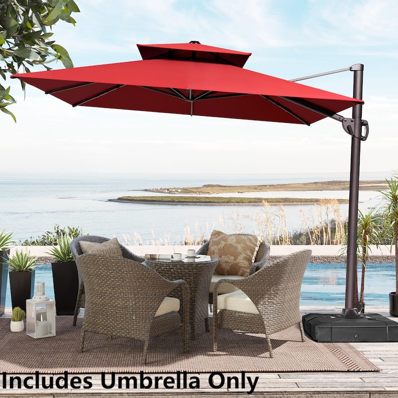 9 x 11.5 FT Patio Outdoor Patio Dual Top Cantilever Umbrella with No Base - Red