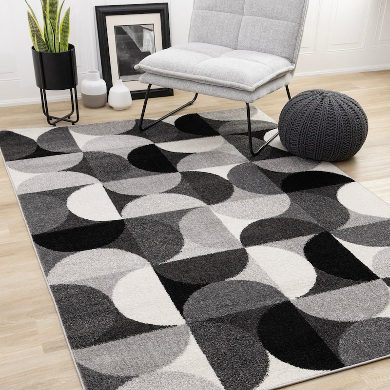 Ellis Collection - Mid-Century Modern Grey Black White Area Rug