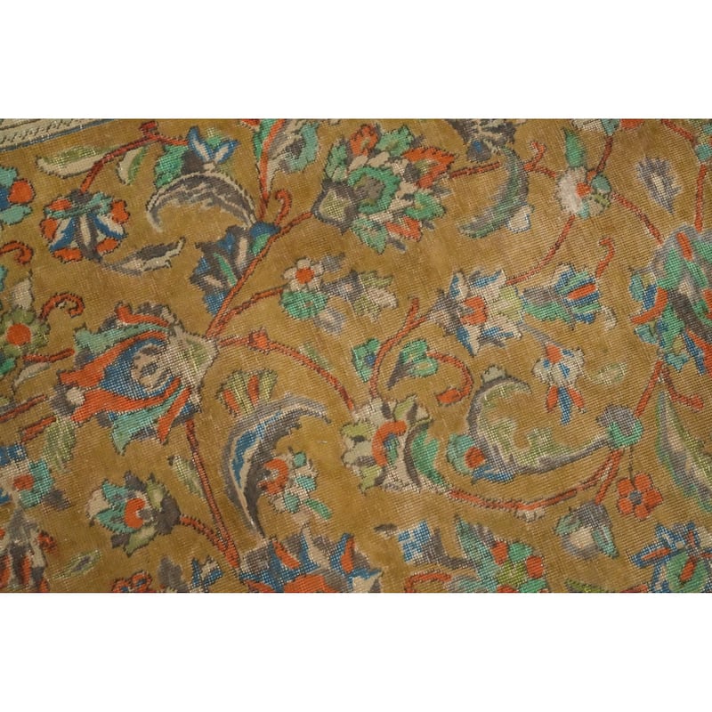 Hand Knotted Oriental 100% Wool Carpet Traditional Floral Yellow & Gold Tabriz Area Rug - 12' 7'' X 9' 7''