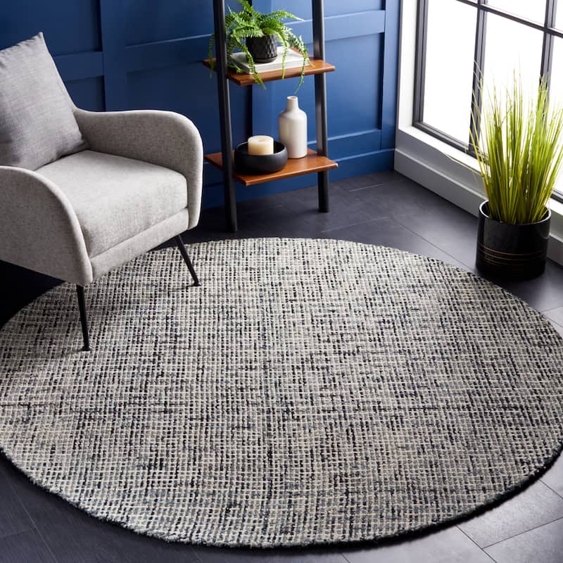 SAFAVIEH Handmade Abstract Lottie Modern Wool Rug - 8' Round - Dark Grey/Ivory - Round