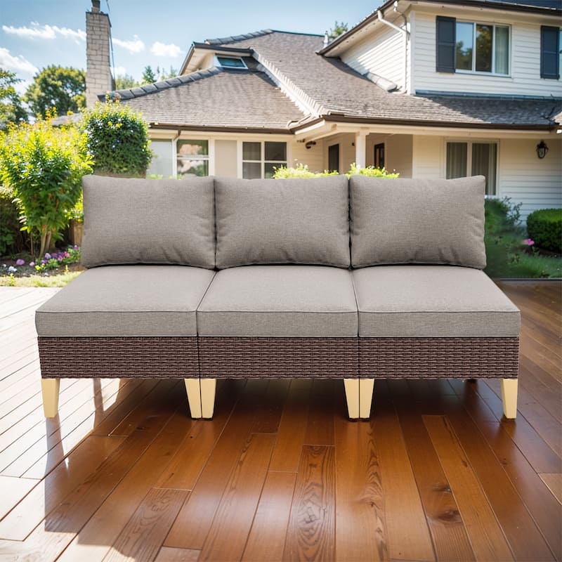 Outdoor Patio Sectional Sofa Wicker Sofa - Brown - Grey