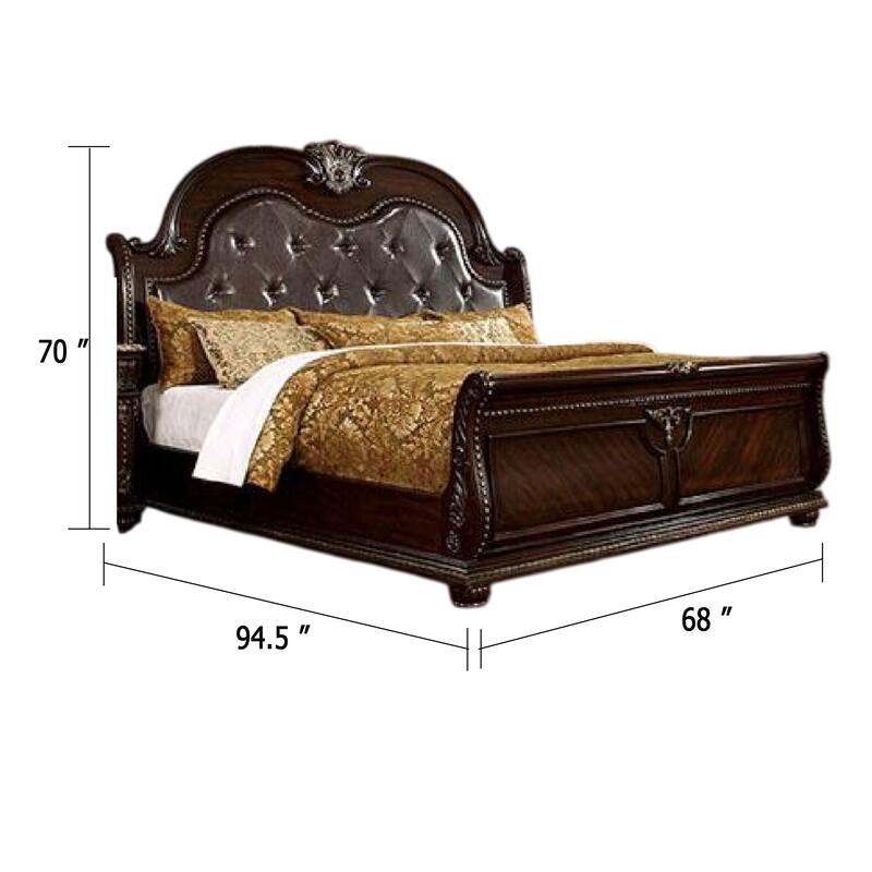 Kera Queen Bed, Brown Cherry Faux Leather Padded Upholstery