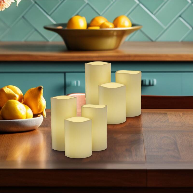 Lavish Home Set of 3 LED Flameless Candle with Remote - Set of 6 - Ivory