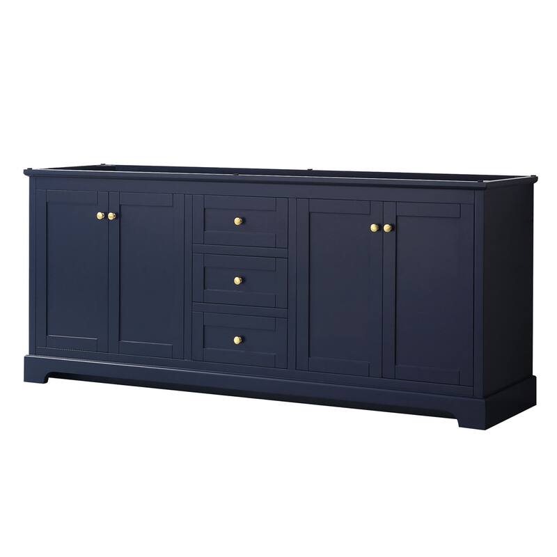 Wyndham Collection Avery 80" Double Free Standing Vanity Cabinet Only - Dark Blue / Brushed Gold Hardware