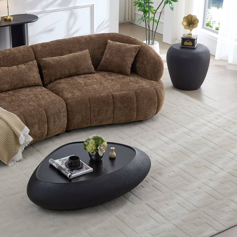 47.24" Fiberglass Oval Faux Matte Rocks Coffee Table