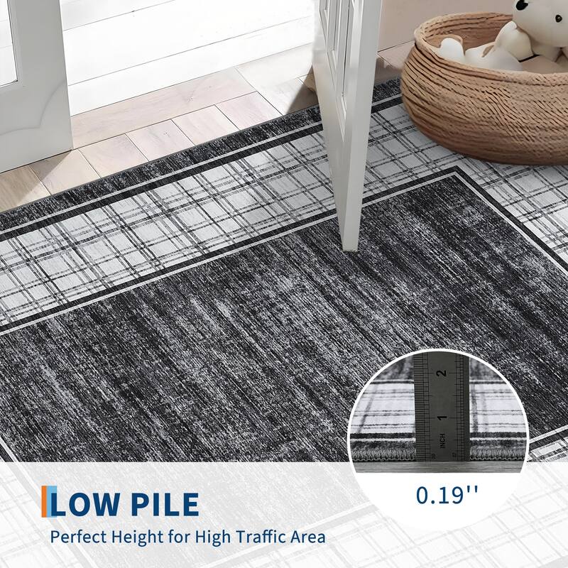 Modern Bordered Rug Farmhouse Plaid Area Rugs for Living Room Bedroom, Indoor Accent Carpet Home Decor