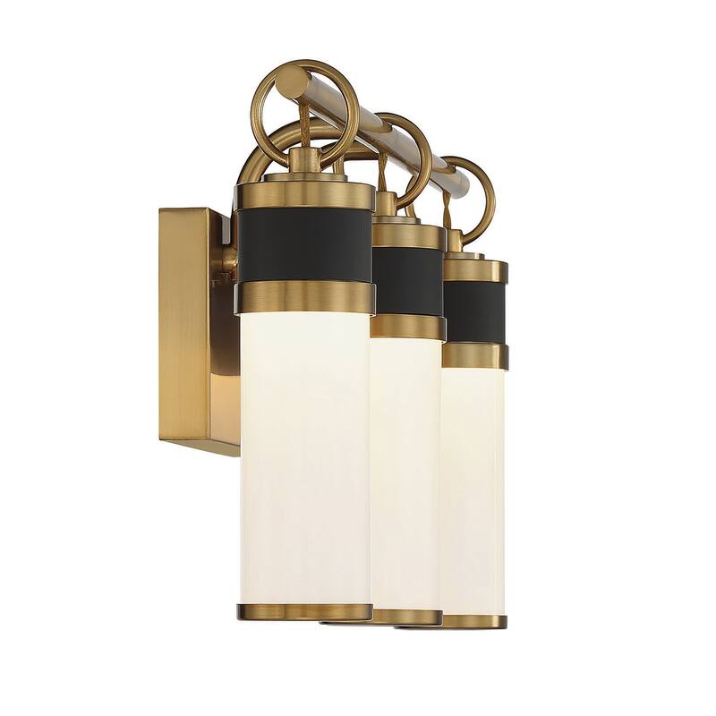 Abel 3-Light LED Bathroom Vanity Light in Matte Black with Warm Brass Accents