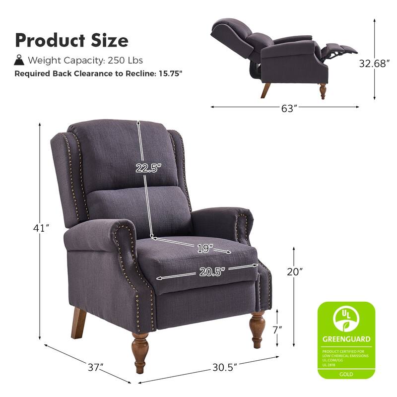 Terri Traditional Roll Arm Manual Recliner with Solid Wood Legs by HULALA HOME