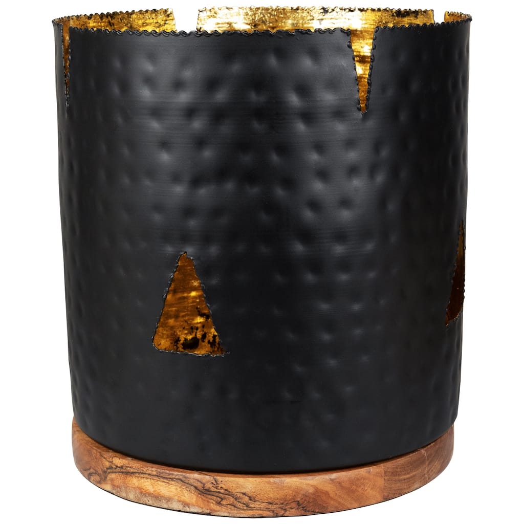 Iron Pillar Candle Holder Wood Base 11.75" Antique Black Copper Foil